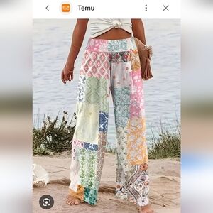 Floral and Geometric Print Pants